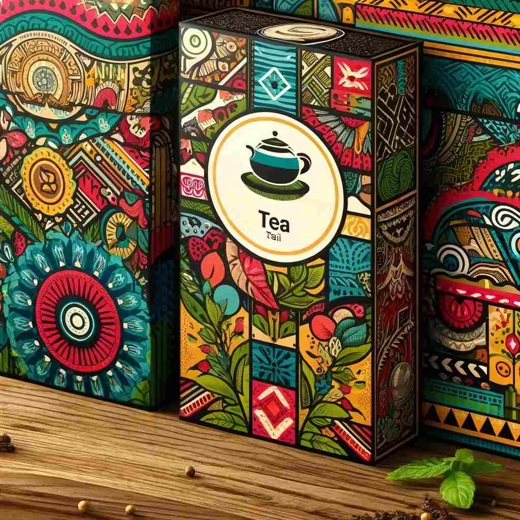 Richly detailed tea packaging